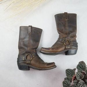 Frye 12r Distressed Brown Leather Harness Boots